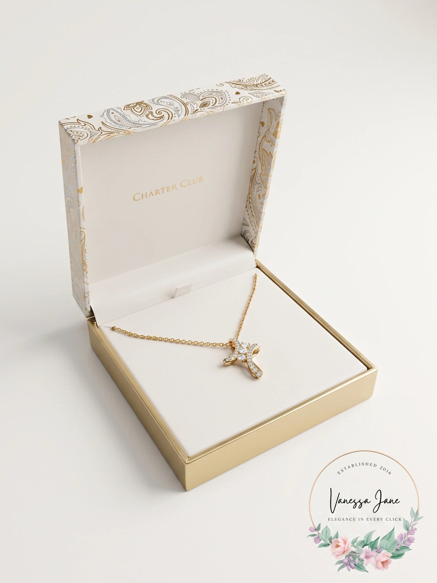 Charter Club Gold-Tone Pave Crystal Cross Pendant Necklace