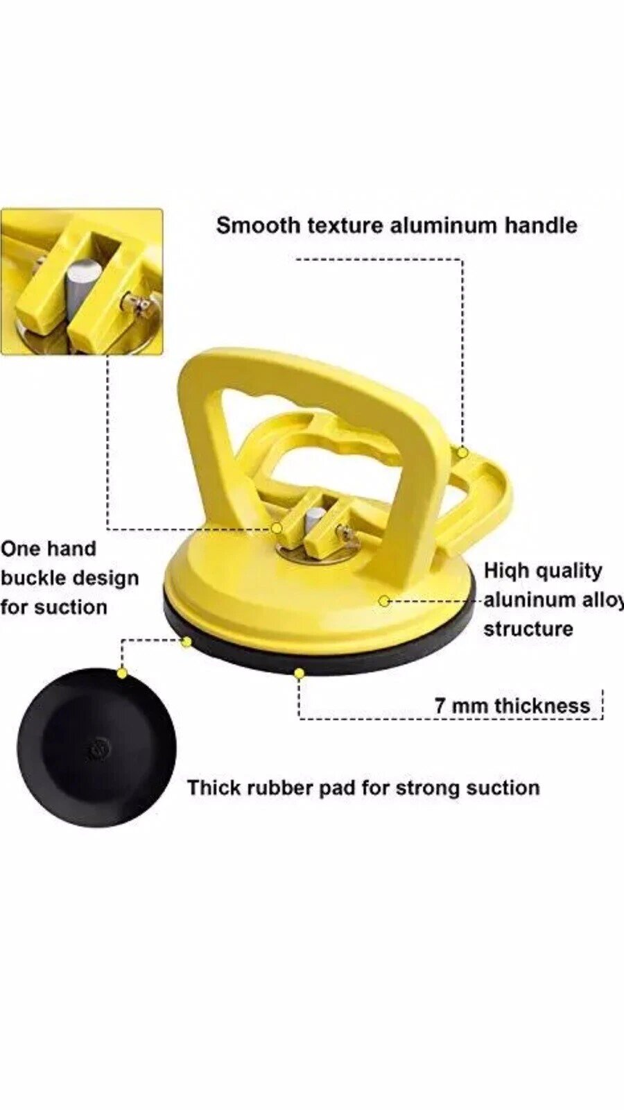 FCHO Glass Suction Cup Heavy Duty Aluminum Vacuum Plate Puller Handle Holder Hoo