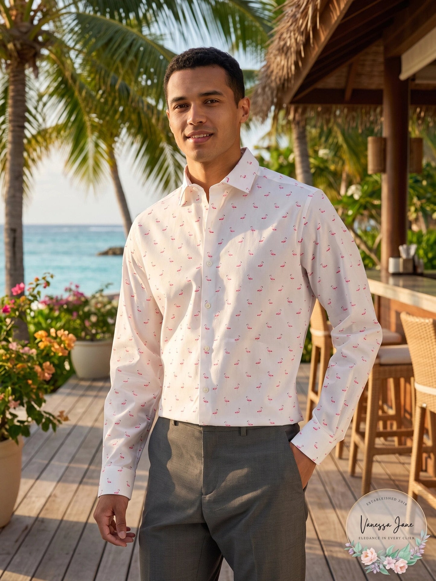 Bar III Mens Slim-Fit Stretch Flamingo Knit Dress Shirt