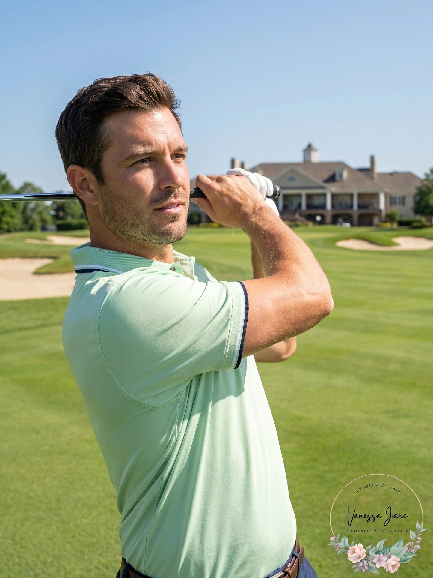 PGA Tour Mens Athletic-Fit Performance Stretch Moisture-Wicking Printed Polo