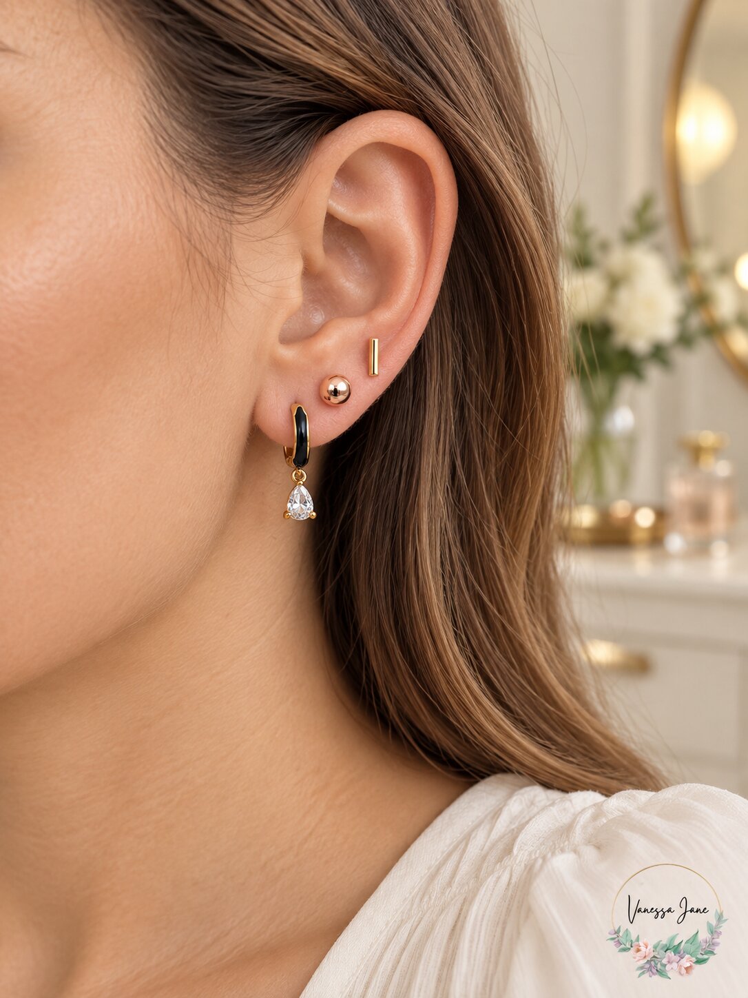 Unwritten 14K Gold Flash Plated 3-Pieces Cubic Zirconia Earrings