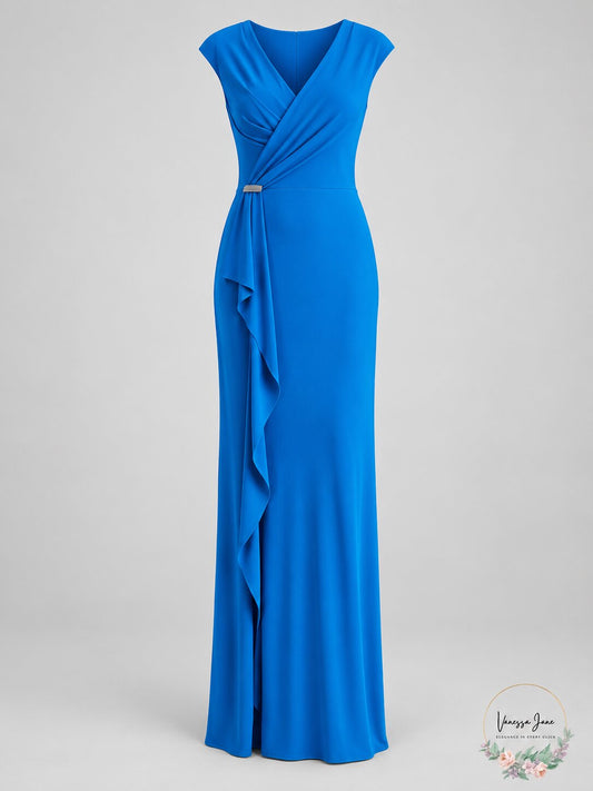 Lauren Ralph Lauren Ruffle-Trim Jersey Gown – Bondi Blue, Size 8