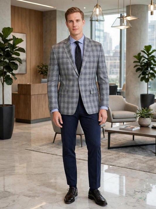 Lauren Ralph Lauren Mens Lexington Wool Blend Window Pane Two-Button Blazer