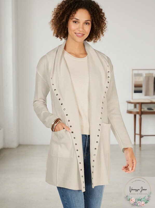 Style & Co Petite Stud-Trim Hooded Cardigan, Size 1X