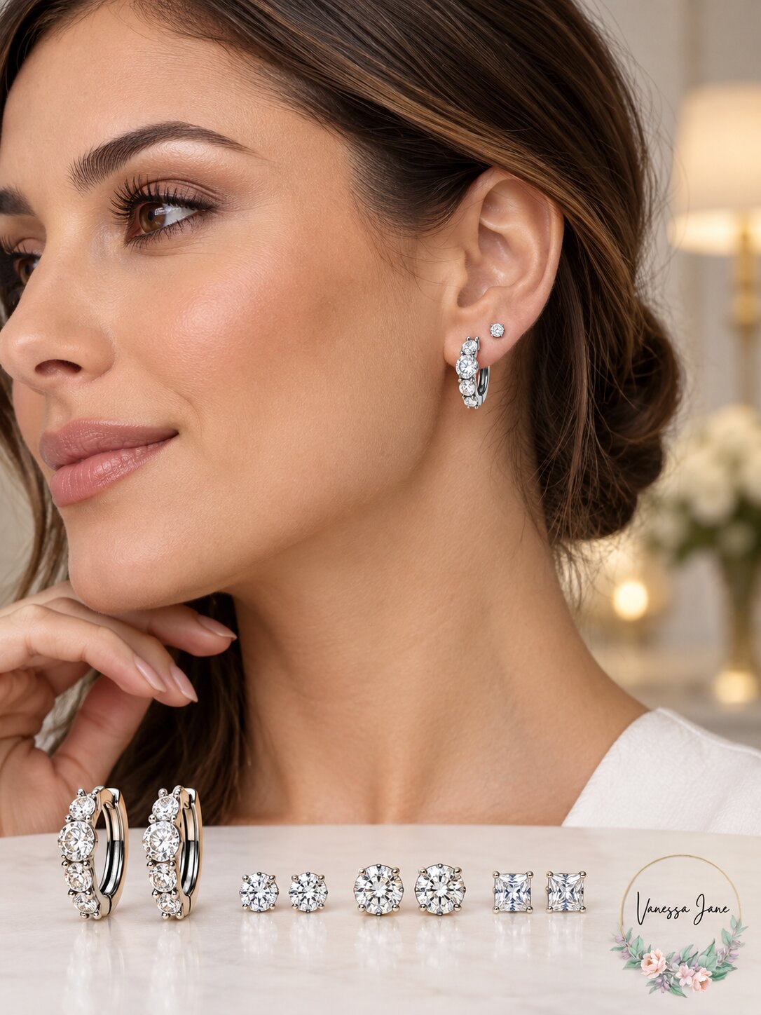 Rh Macy Cubic Zirconia Statement Hoops and Stud Earrings Set