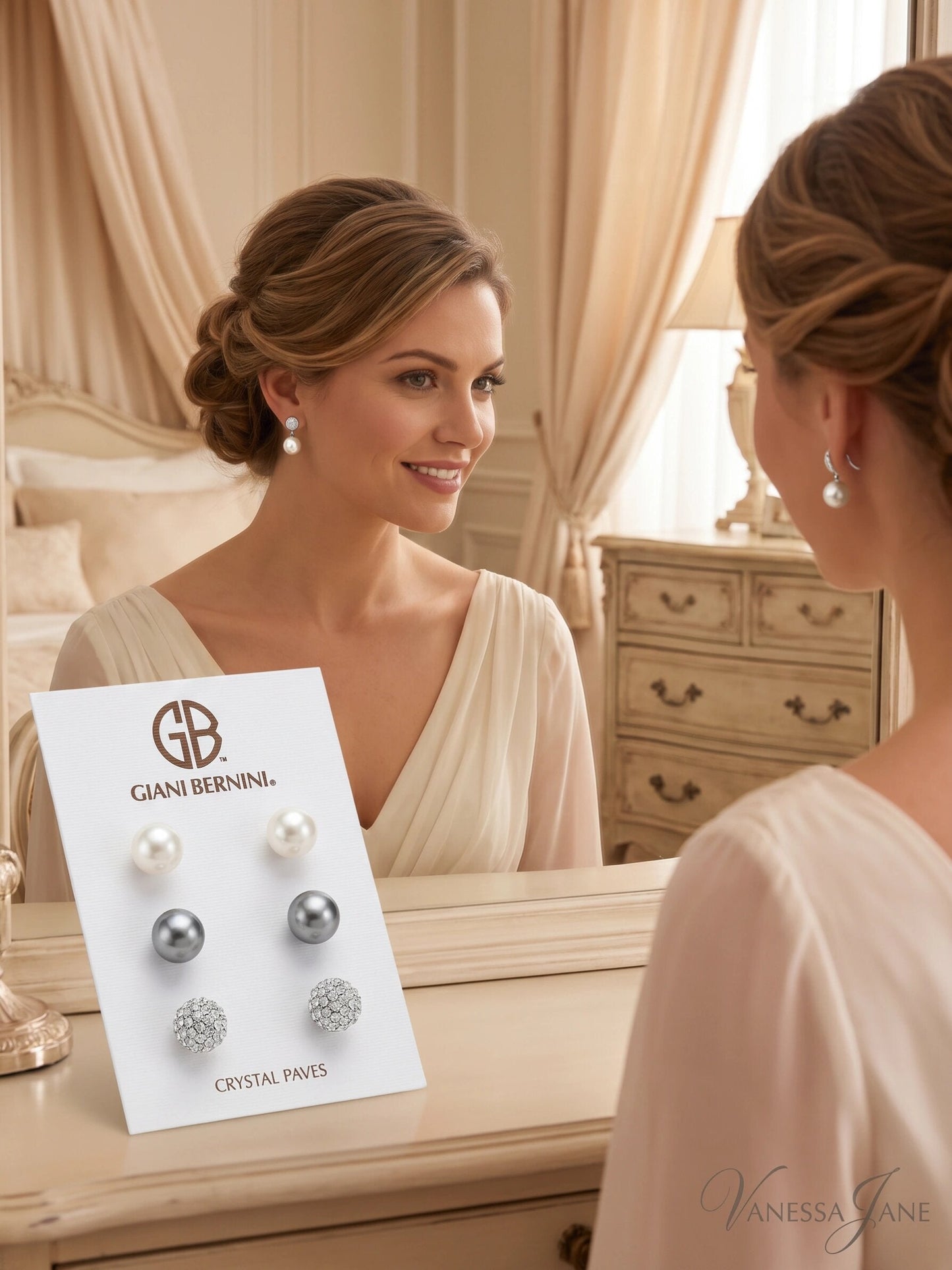 Giani Bernini Set Cultured Freshwater Pearl (8mm) and Crystal Fireball Studs