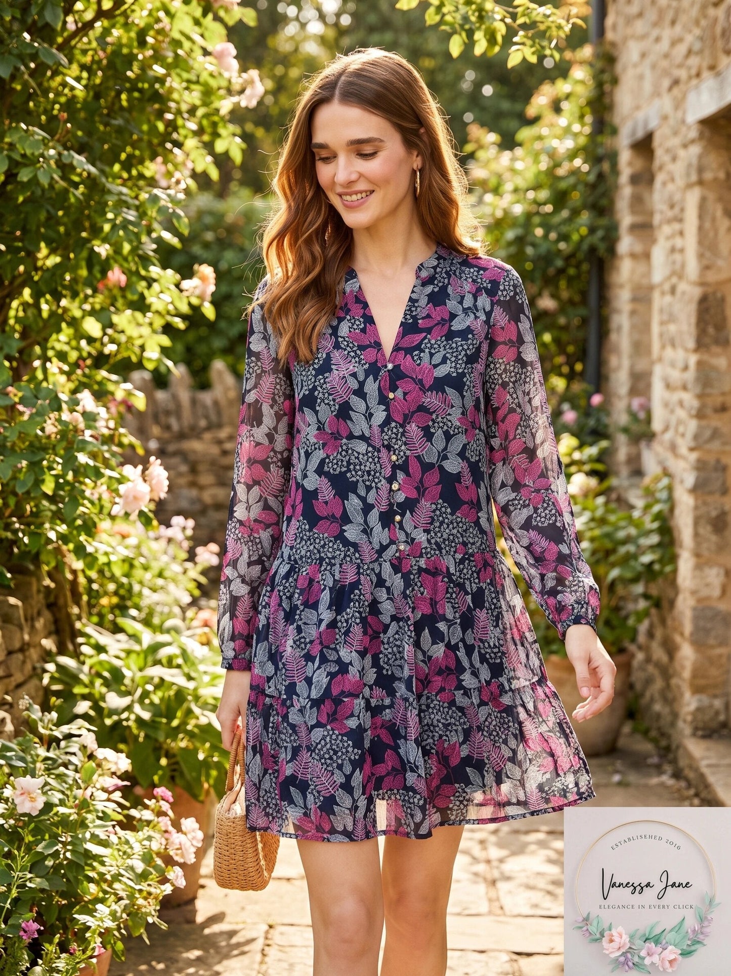 Loft Leafed Flounce Shirtdress, Size Medium