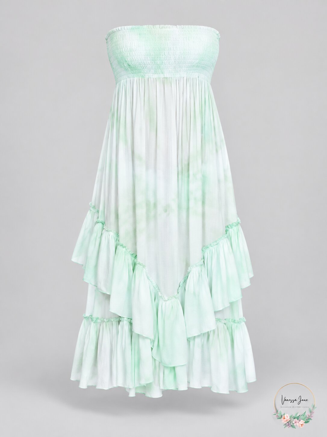 Raviya Womens Green Stretch Ruffled Tiered Sheer Smocked Swimsuit Cover Up XL