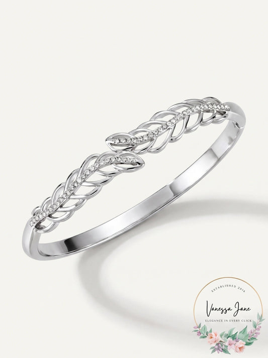 Charter Club Silver-Tone Pave Leaf Hinge Bracelet