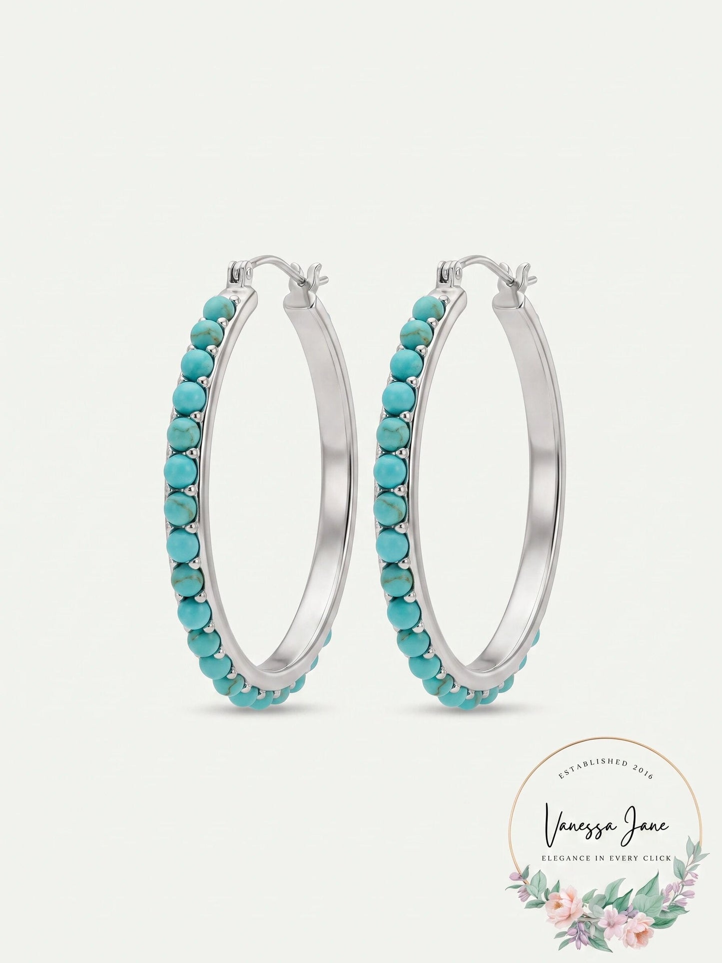 Lucky Brand Silver-Tone and Faux Turquoise Hoop Earrings
