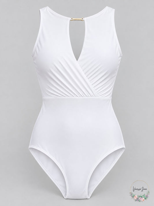 Calvin Klein Womens Tummy Control Keyhole Removable Cups High Neck One Piece