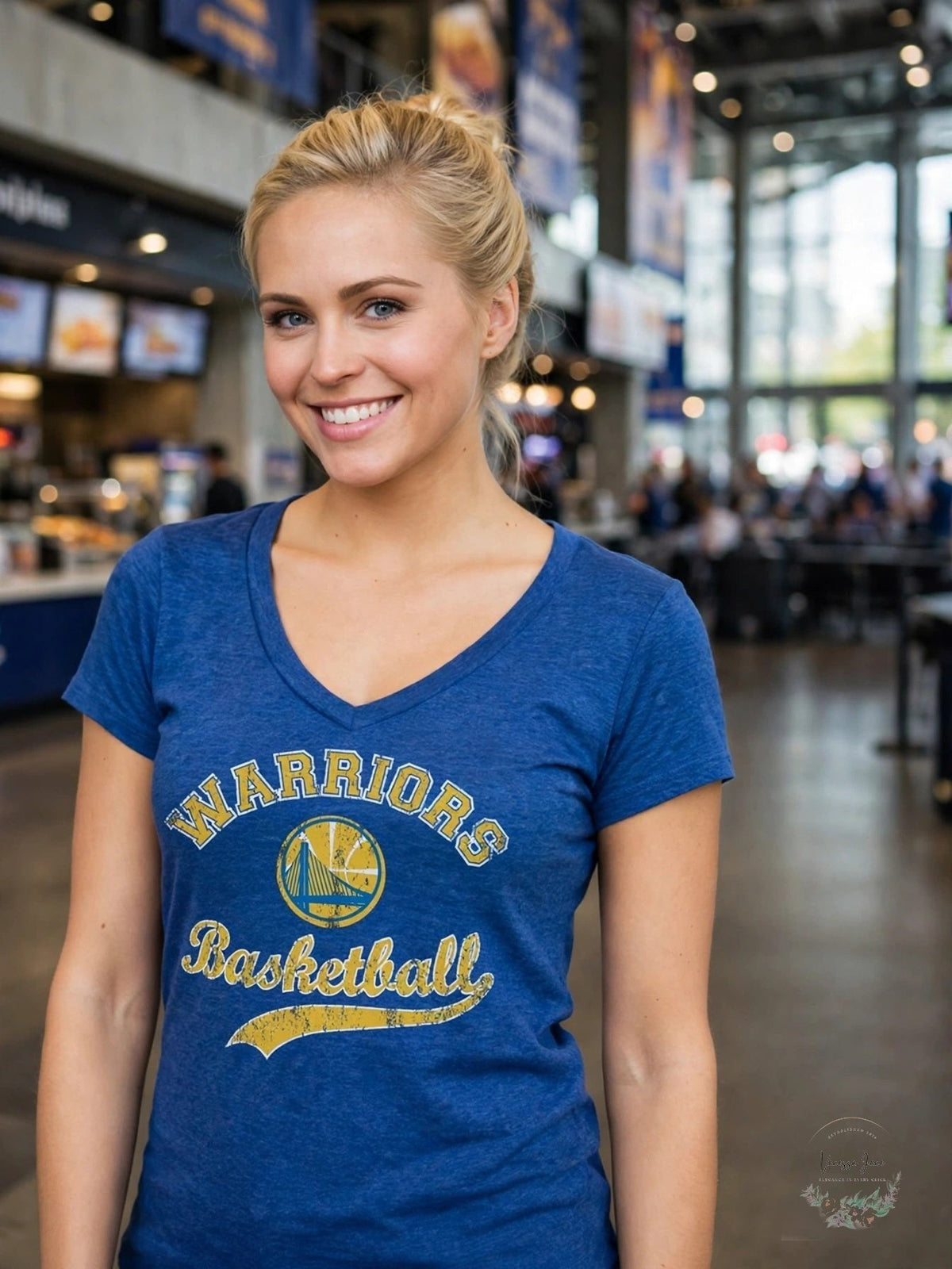 NBA Golden State Warriors Womens Triblend Modest V-Neck Tee, Royal, Medium