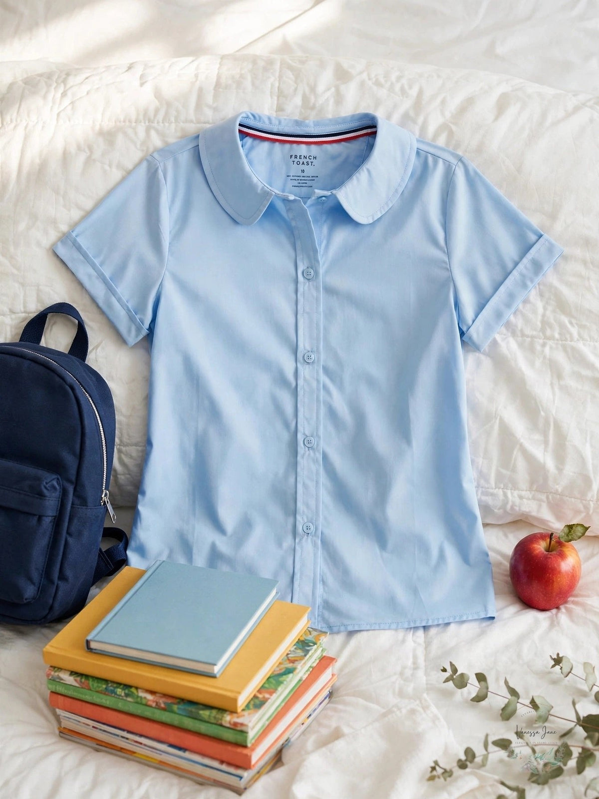 French Toast School Uniform Button Down Short Sleeve Peter Pan Blouse