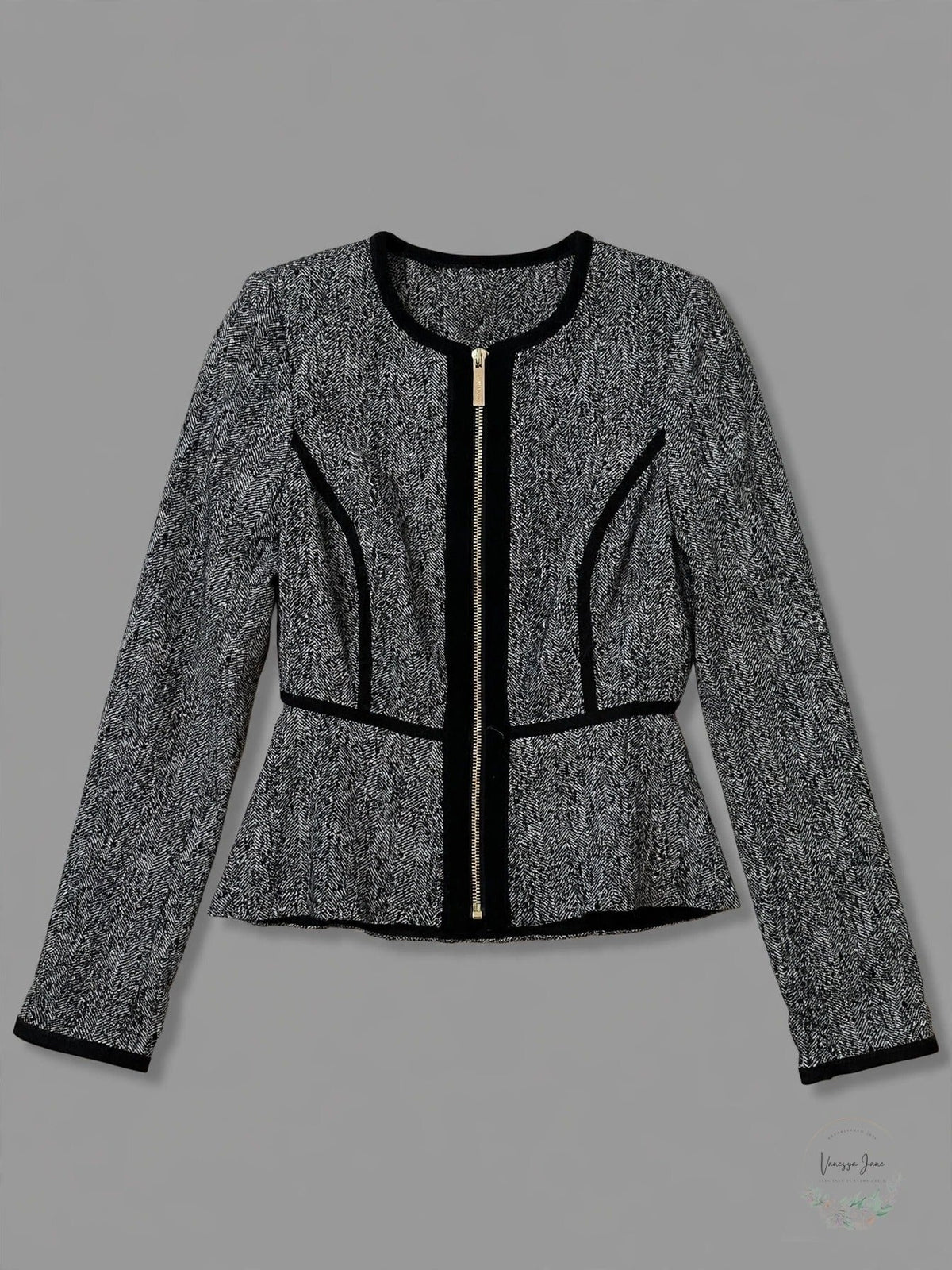 DKNY Petite Collarless Zip-Front Peplum Jacket
