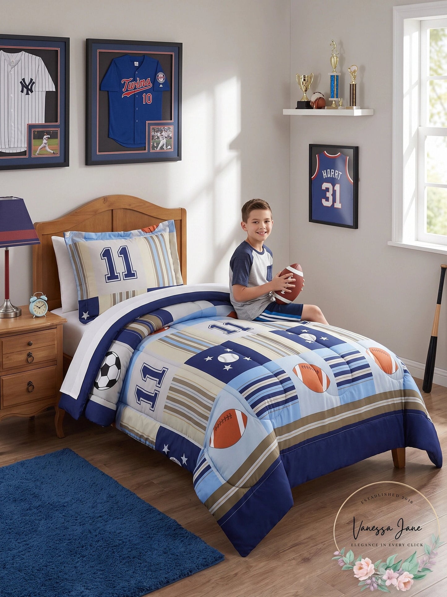 My World Denim and Khaki Sports Full/Queen Comforter Set