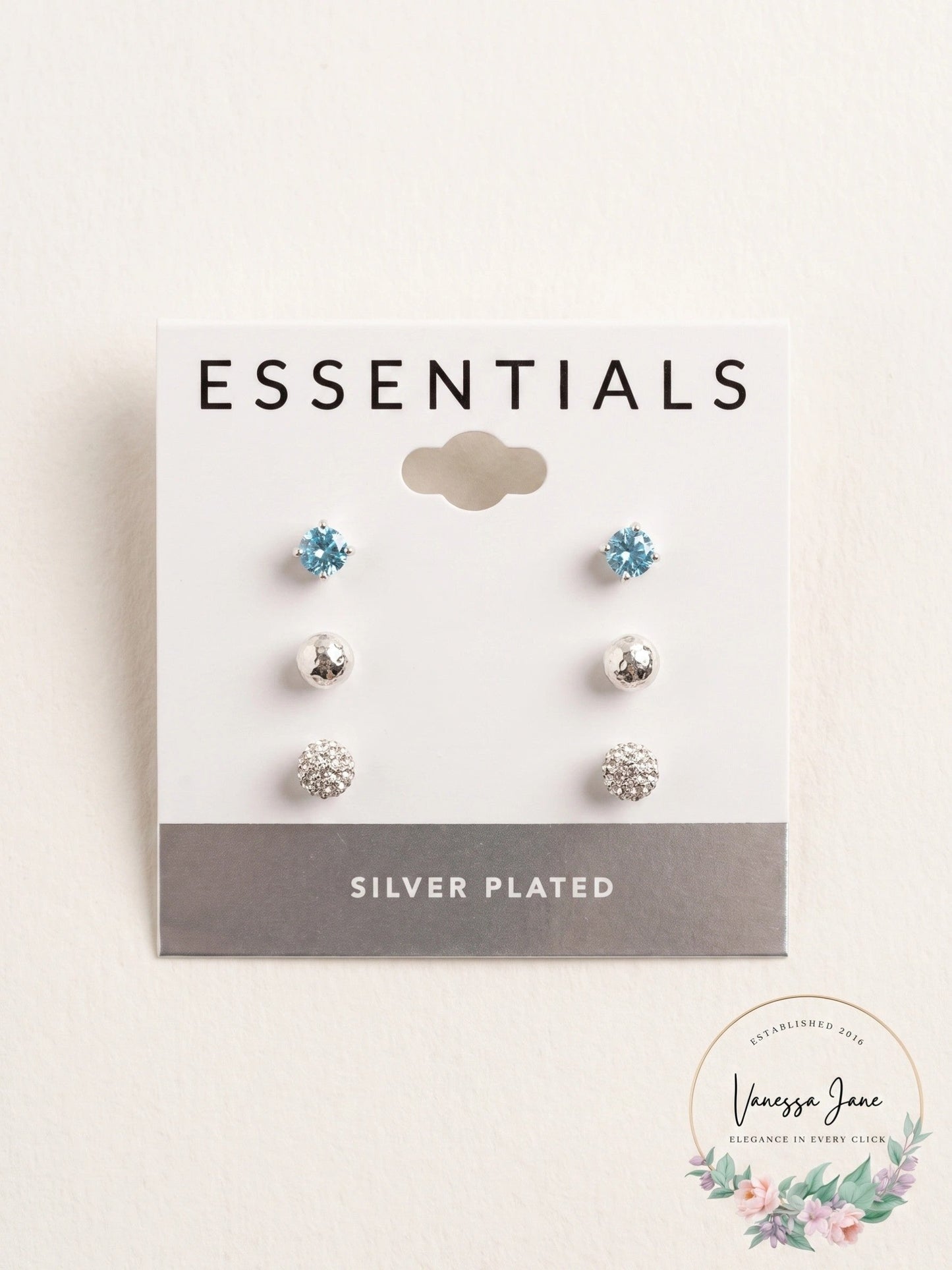 And Now This 3-PC. Set Cubic Zirconia, Hammered-Look Crystal Ball Stud Earrings