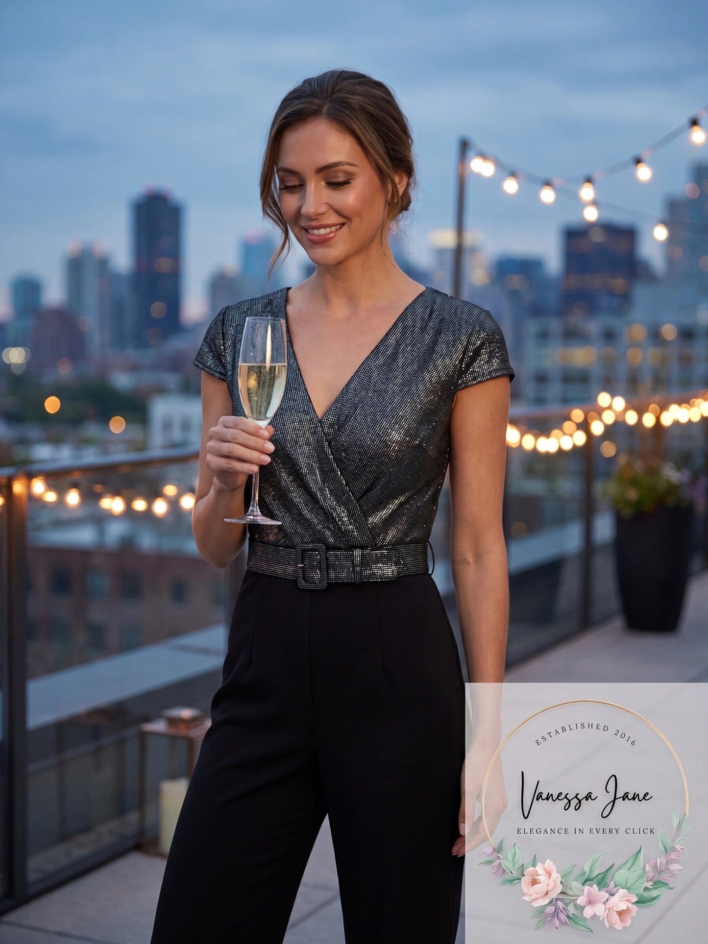 Lauren by  Womens Belted Glitter Jumpsuit, Size 6