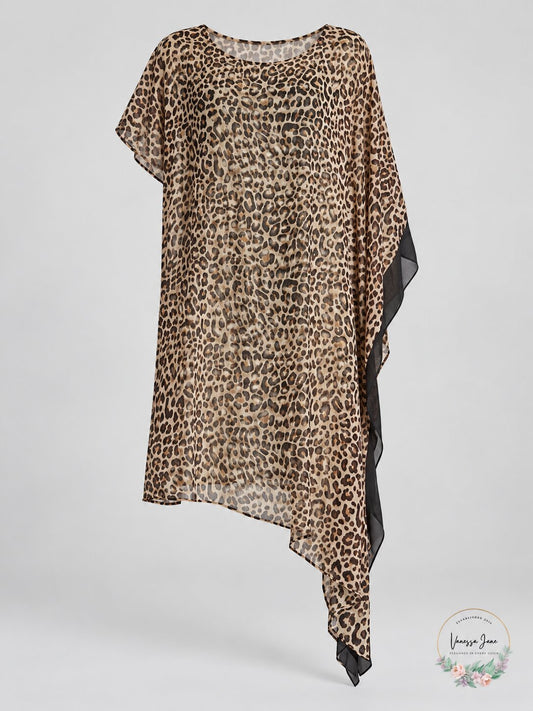 DKNY Women’s Leopard-Print Asymmetrical Dress – Suntan – Size S/M