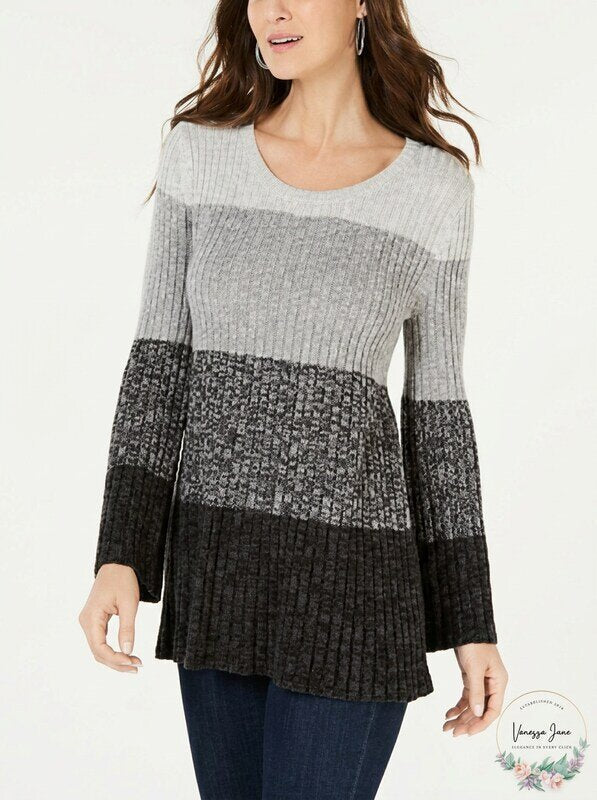 Style & Co Women's Striped Bell-Sleeve Tunic, XXL/Grey