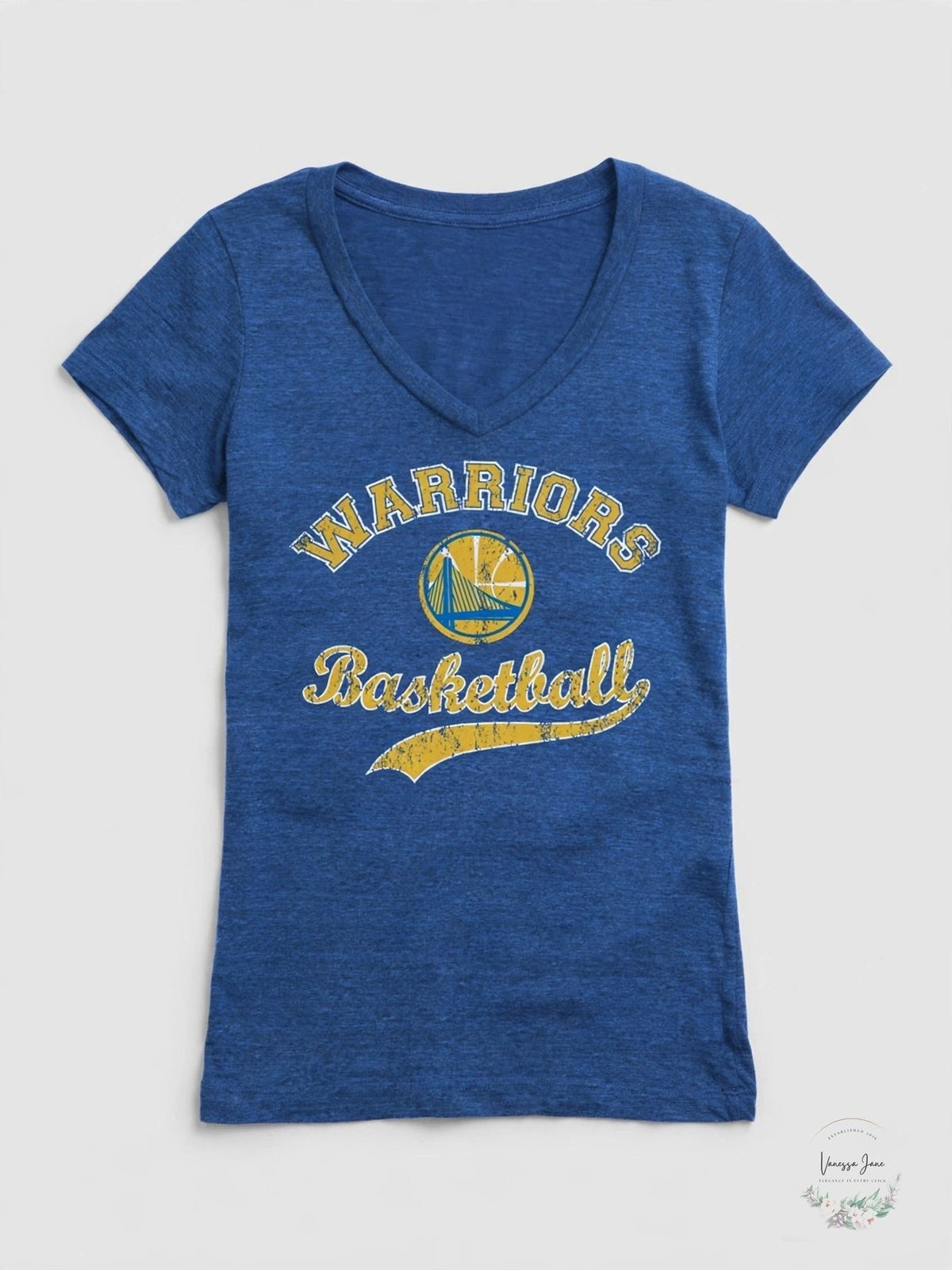 NBA Golden State Warriors Womens Triblend Modest V-Neck Tee, Royal, Medium