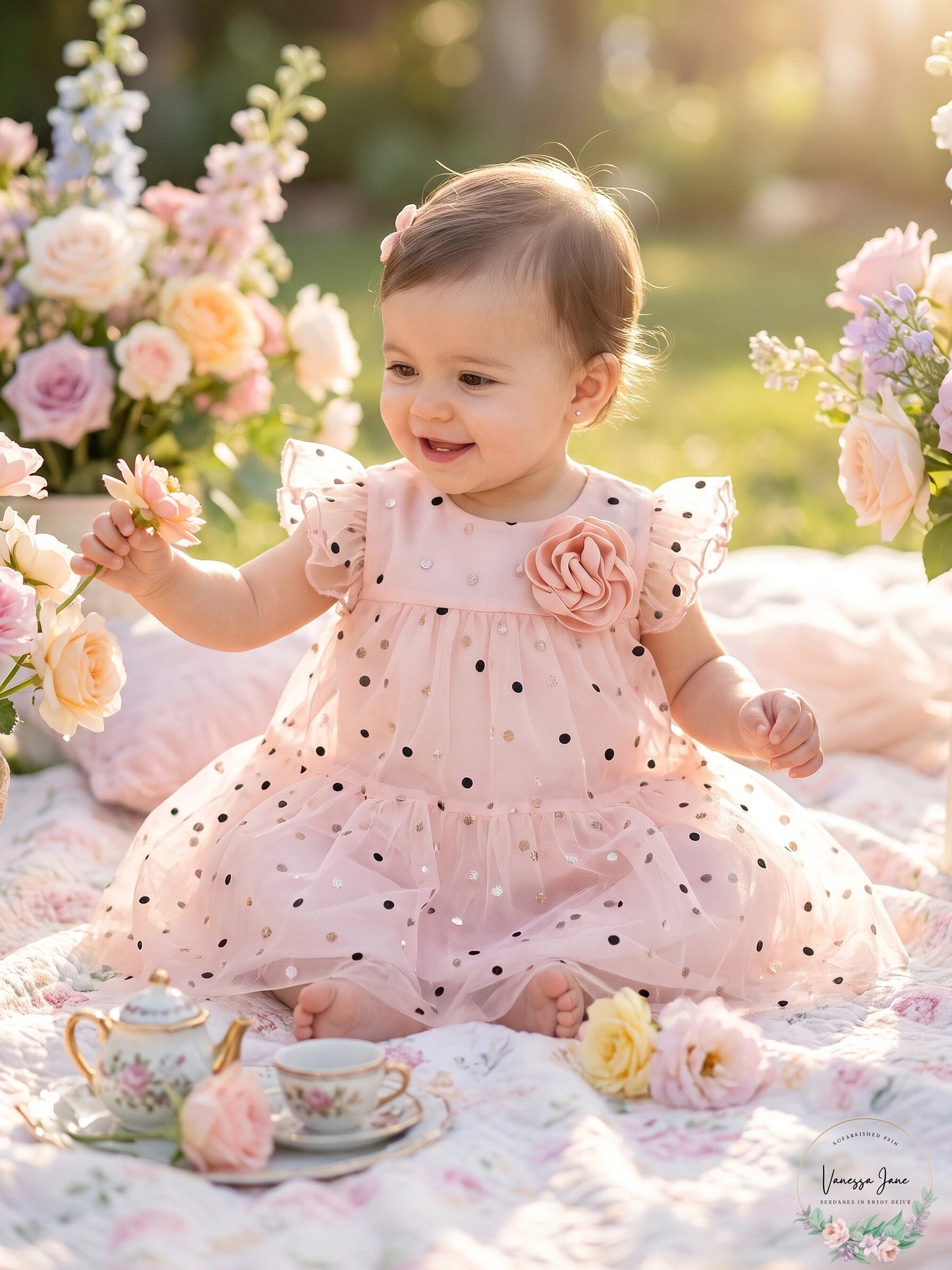Bonnie Baby Baby Girls Metallic-Dot Mesh Dress, 24Months