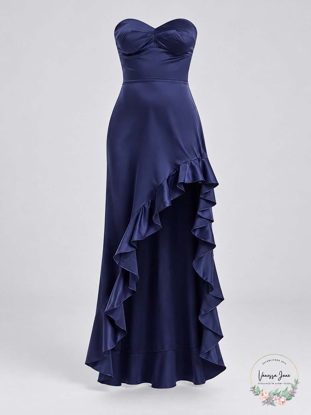 Aqua Strapless Ruffle Maxi Dress