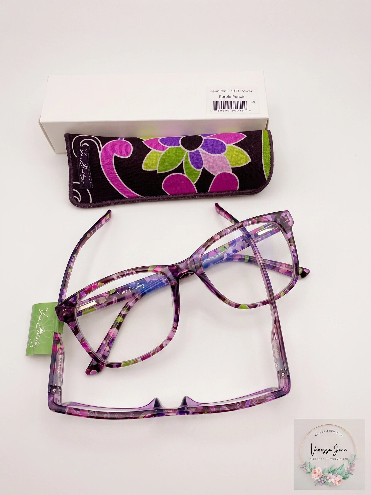 Vera Bradley Jennifer Eyeglasses  + 1.00 With  Power Purple Punch