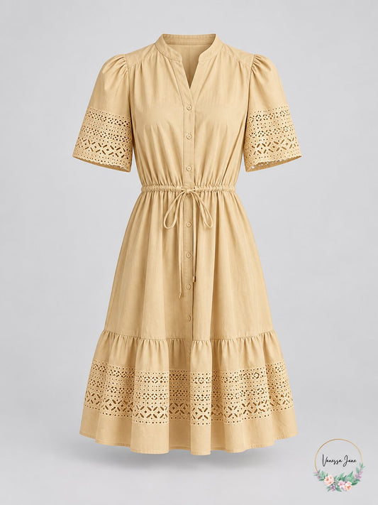 Lauren Ralph Lauren Laser-Cut Poplin Dress, Size 14