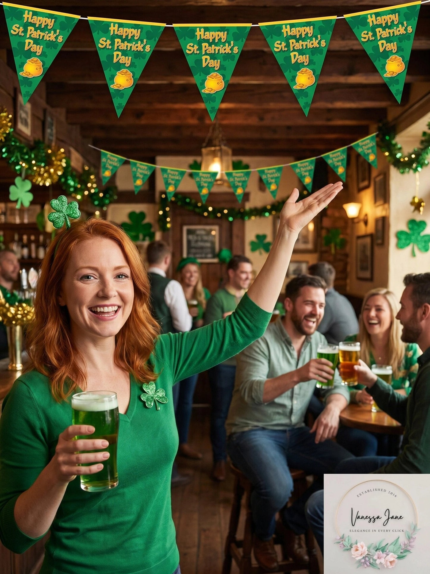 Beistle 10" x 12' Happy St Patricks Day Pennant Banner; Green/Gold 4/Pack 30520