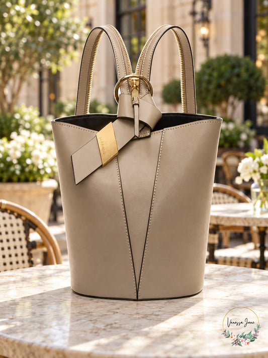 Calvin Klein Karsyn Leather Convertible Mini Hobo Backpack/Molasses/gold