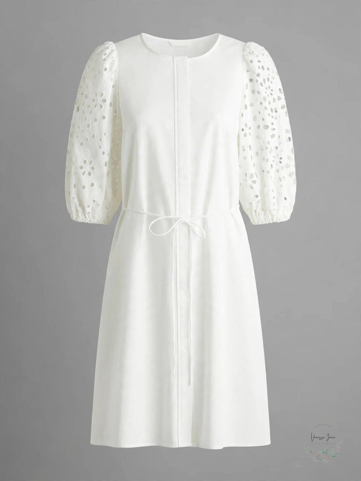 HandM Dress with Eyelet-Embroidered Sleeves, Medium