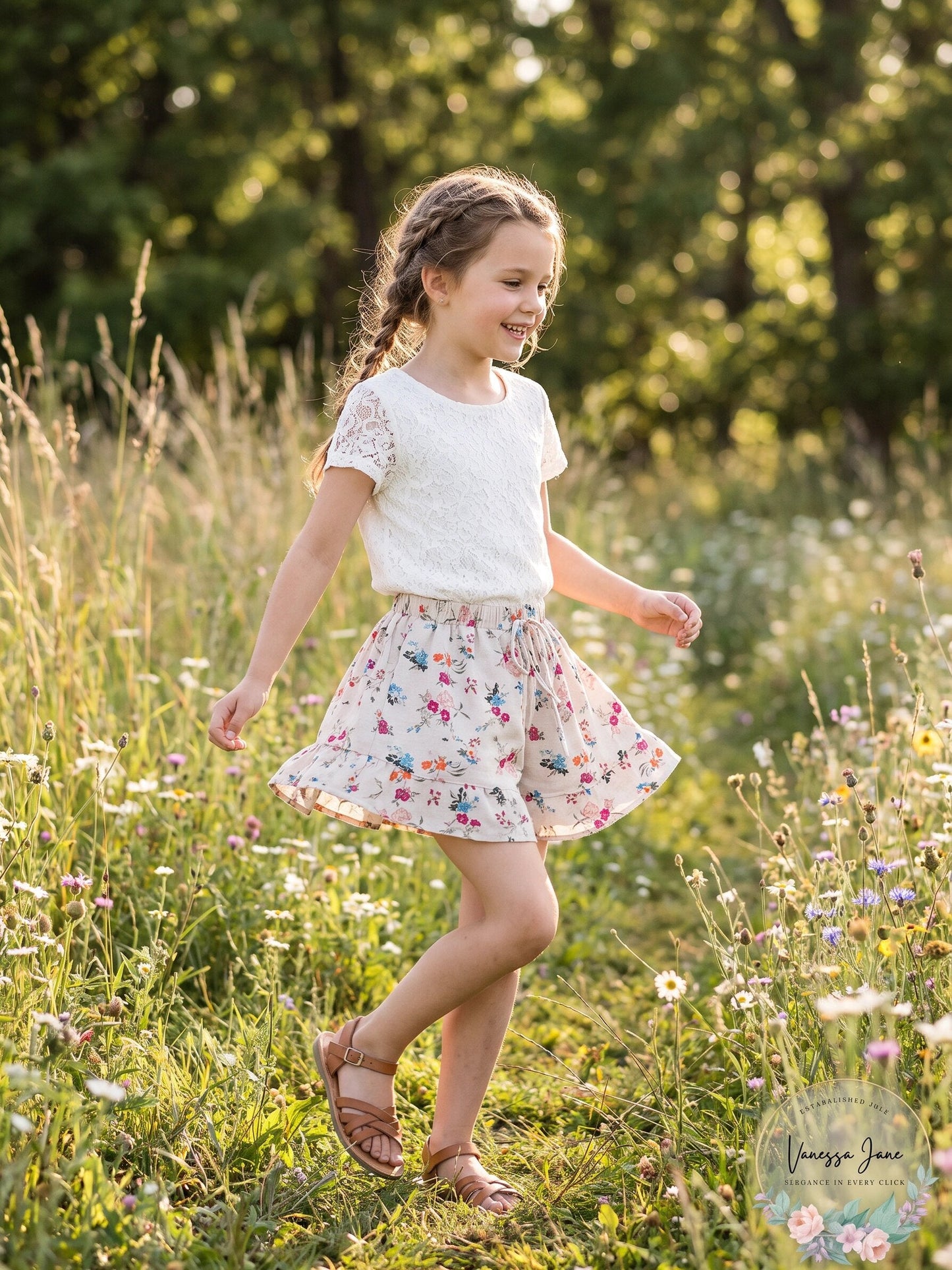 Monteau Big Girls Tiered Faux Tie Front Printed Short