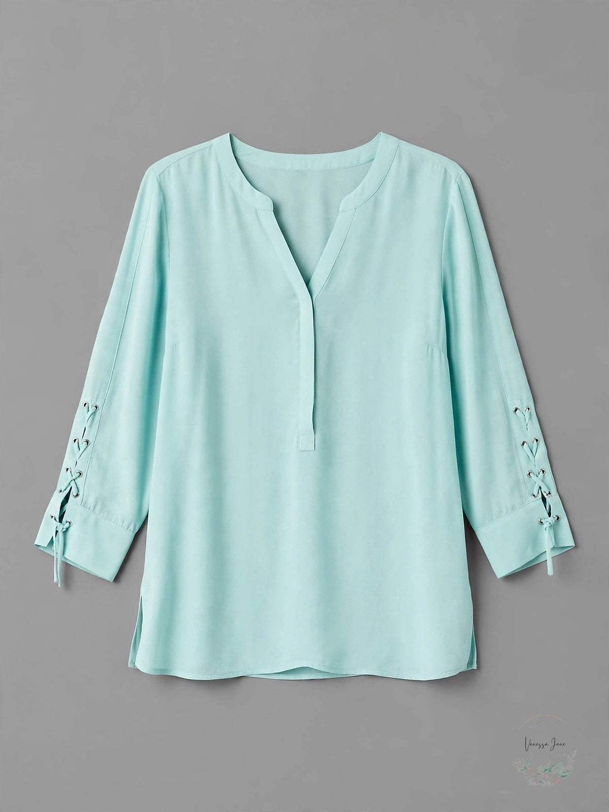 JM Collection Split-Neck Grommet-Sleeve Top