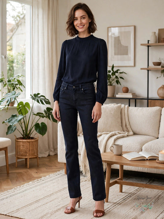 Lauren Ralph Lauren Mid-Rise Straight Jeans – Coated Navy Wash