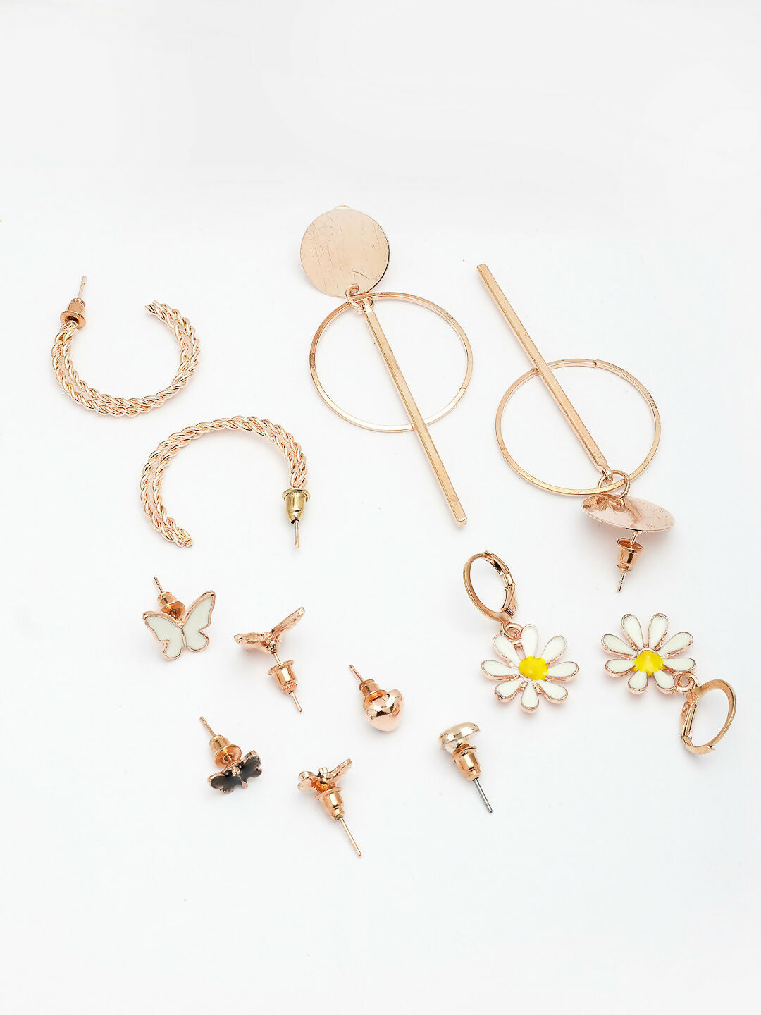 NVR Women's Set of 6 Rose Gold-Polished Contemporary Drop Earrings
