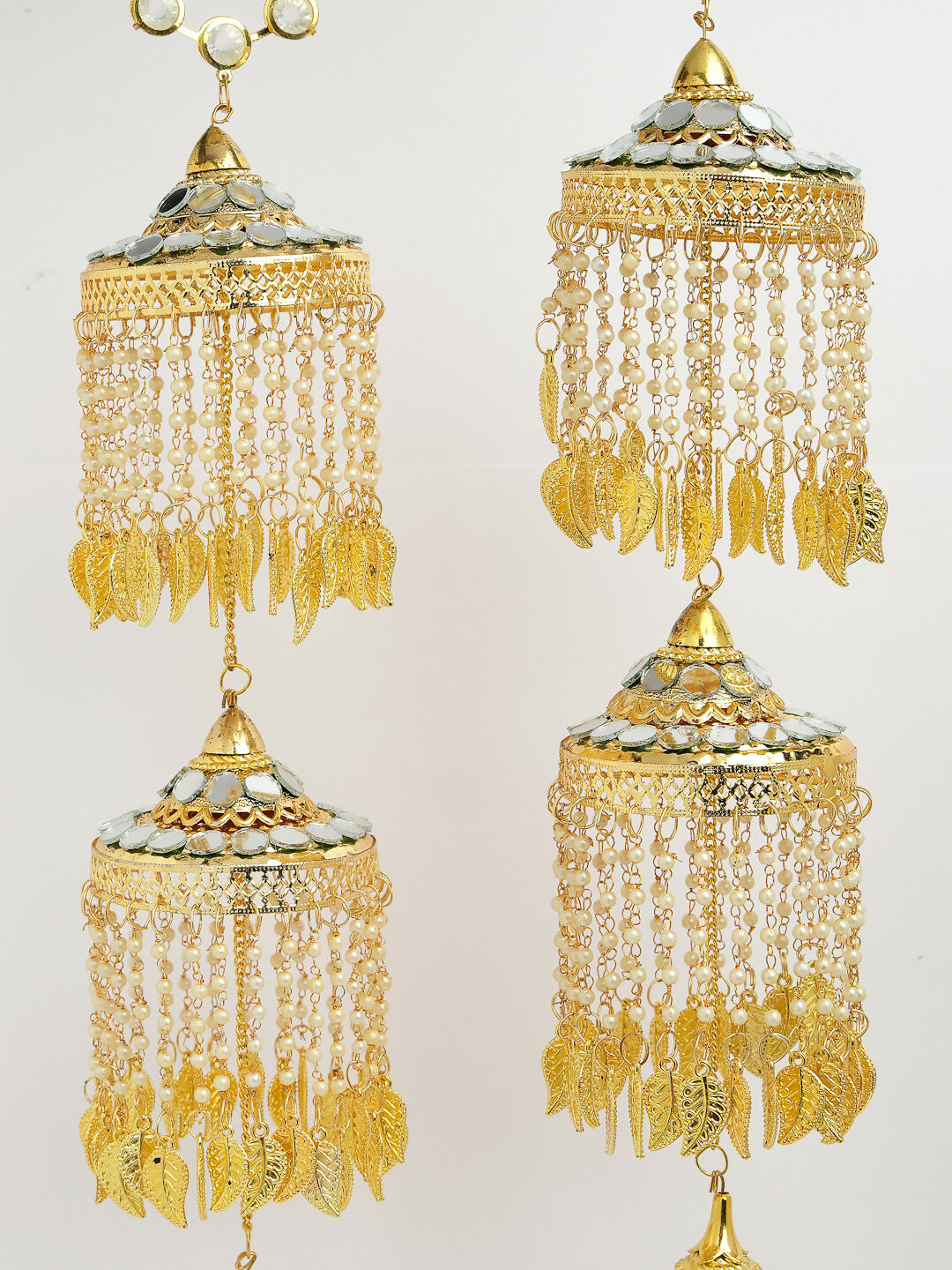 NVR Women's Pack Of 2 Gold-Polished & White Pearl Mirror Work Bridal Layered Kaleera Sets