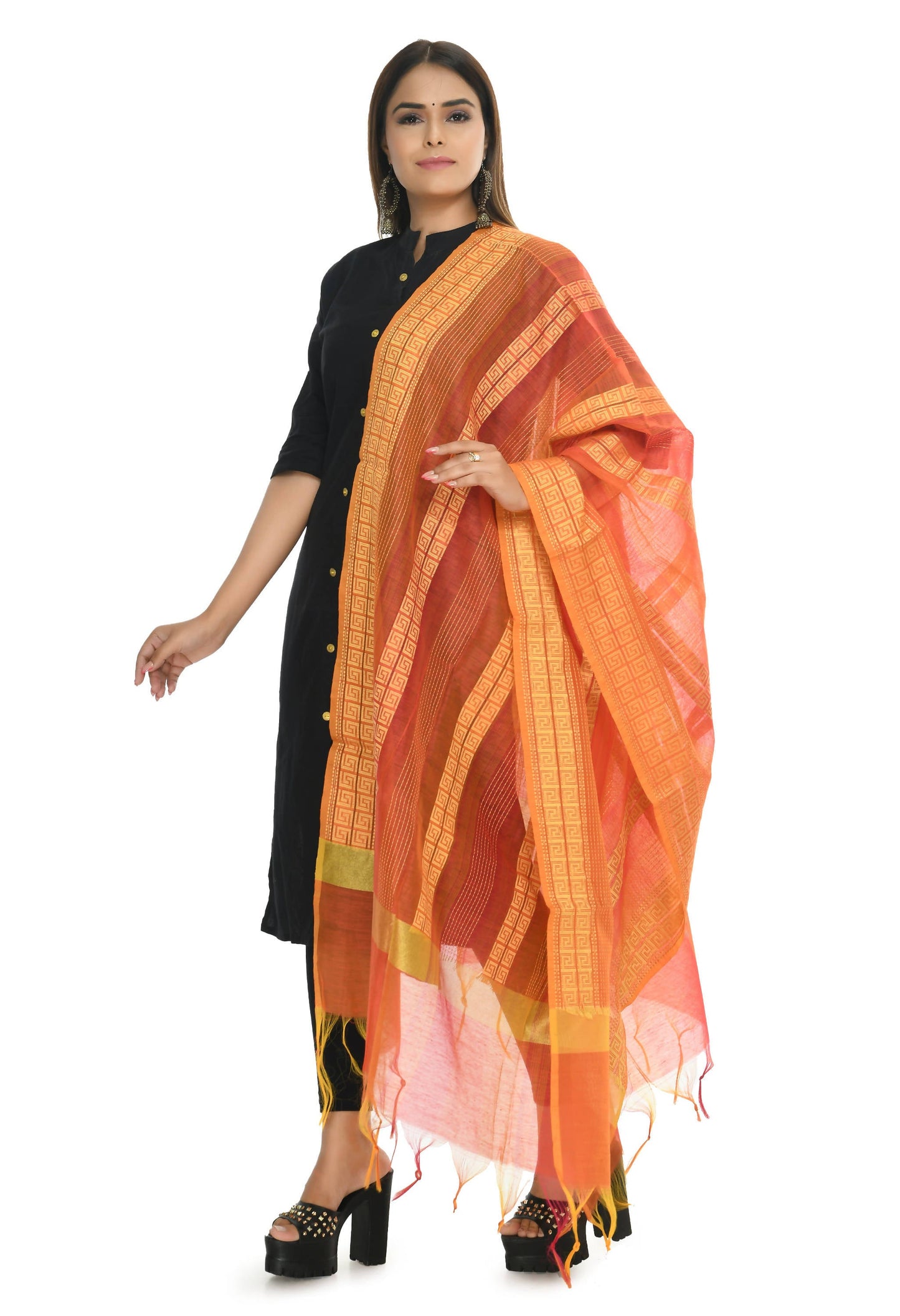 Mominos Fashion Moeza Handloom Cotton Orange Tone Dupatta