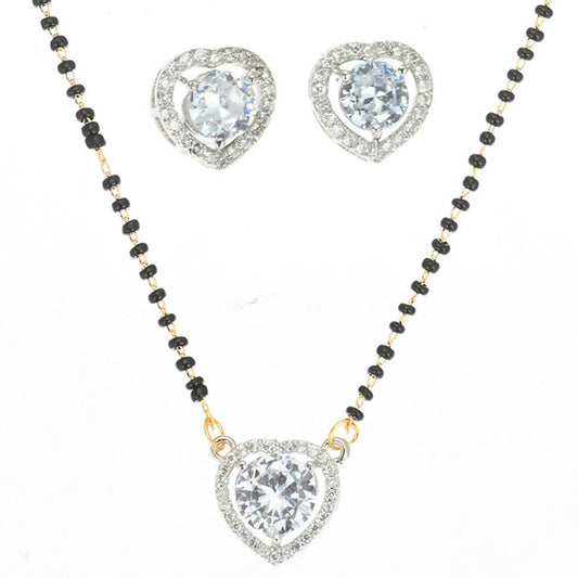 AanyaCentric Gold-Polished Mangalsutra Pendant Earring Set & Silver Plated Anklet