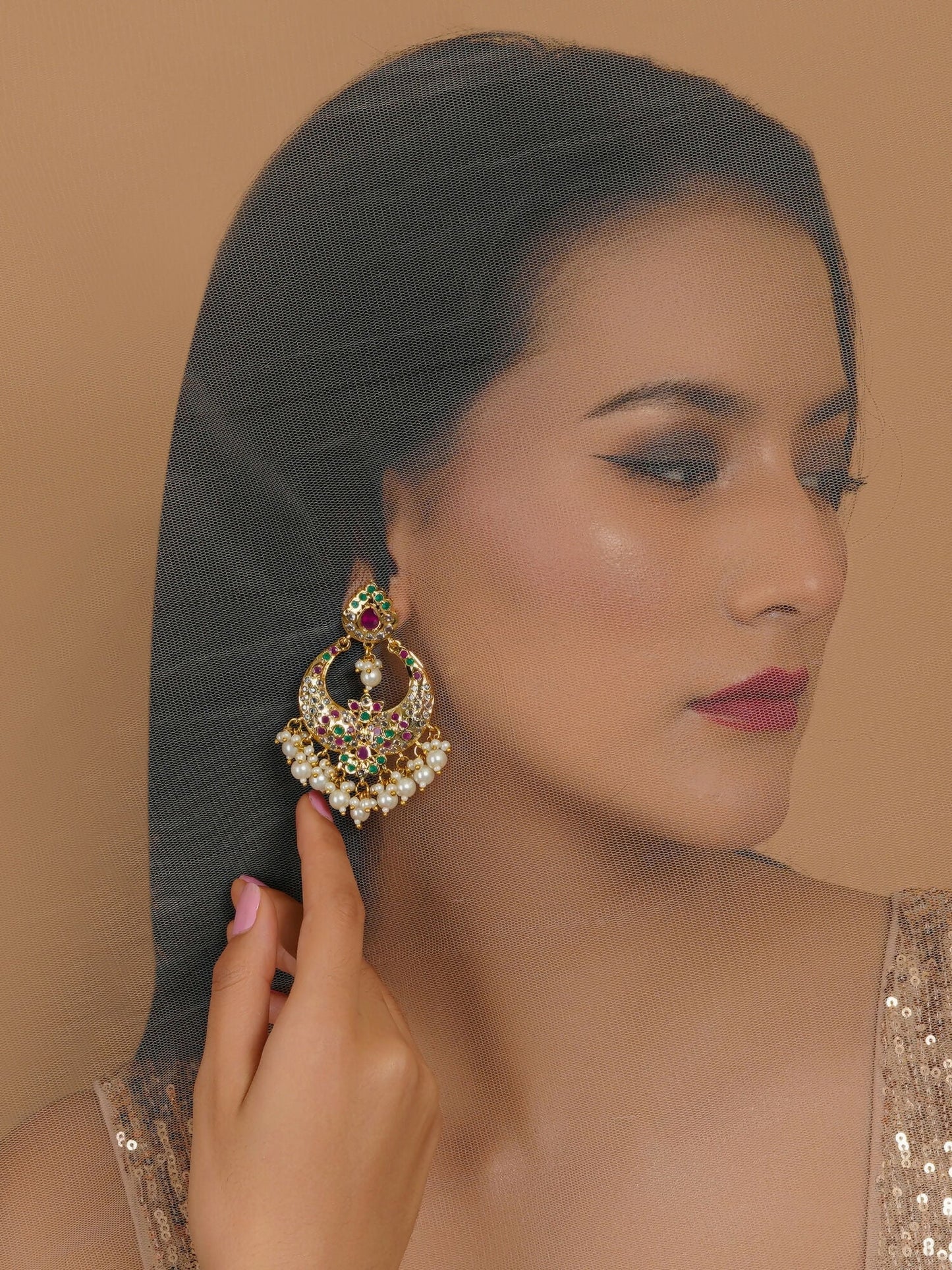 Jadau Earrings (Gold) - Ruby Raang
