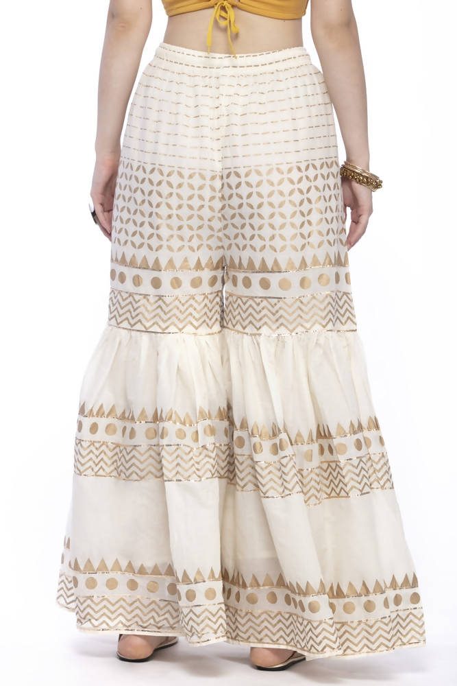 Mominos Fashion Cotton Off White Gold Print With Gota Sharara