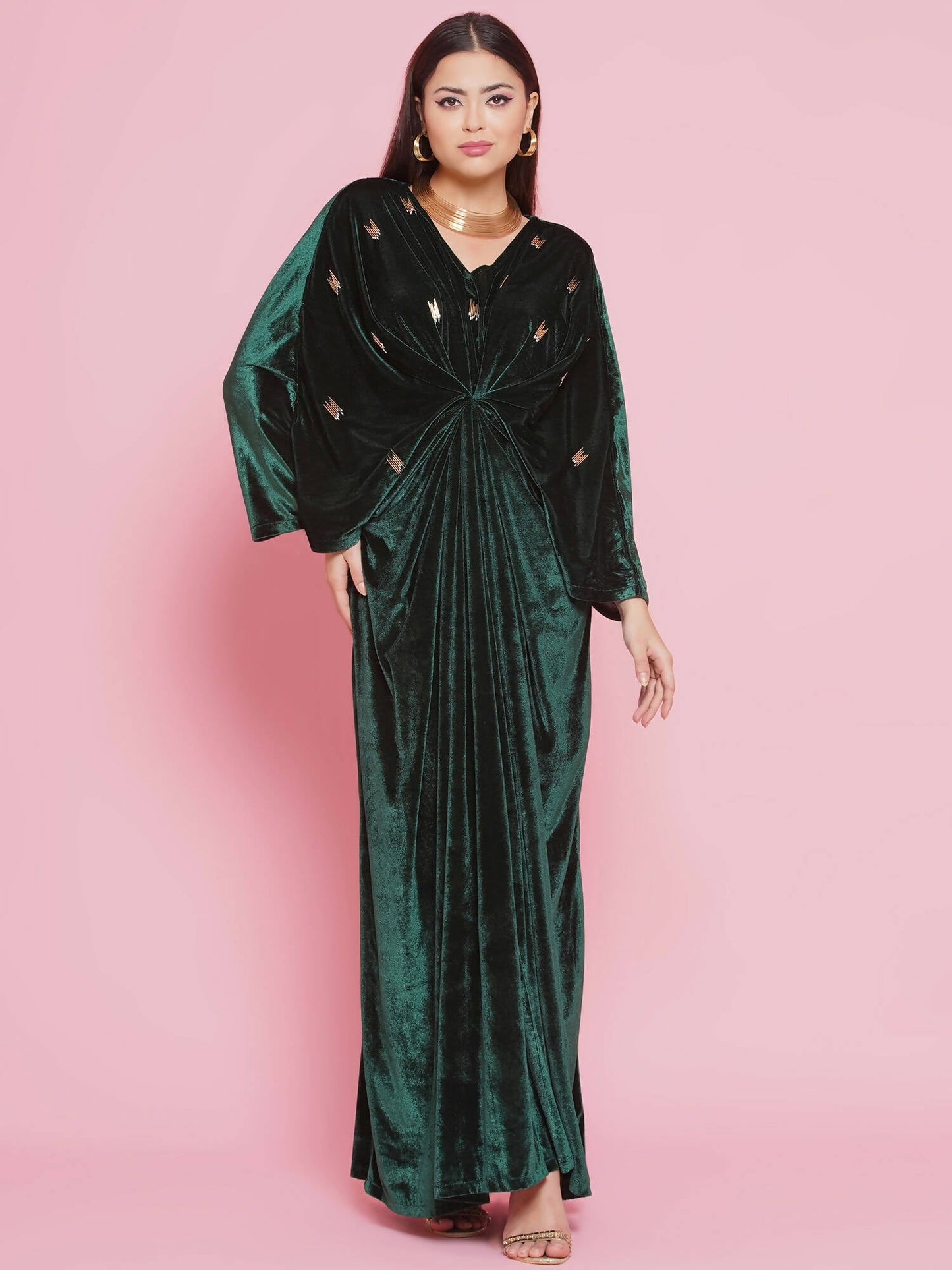 Women Republic Green Velvet Hand Embellished Gown