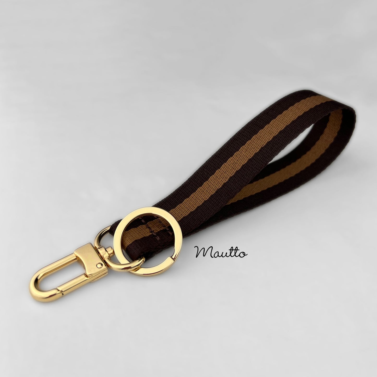 Keychain Accessory Wrist Strap with Removable Key Ring & Swiveling Clip - Dark Brown & Golden Honey Colorway