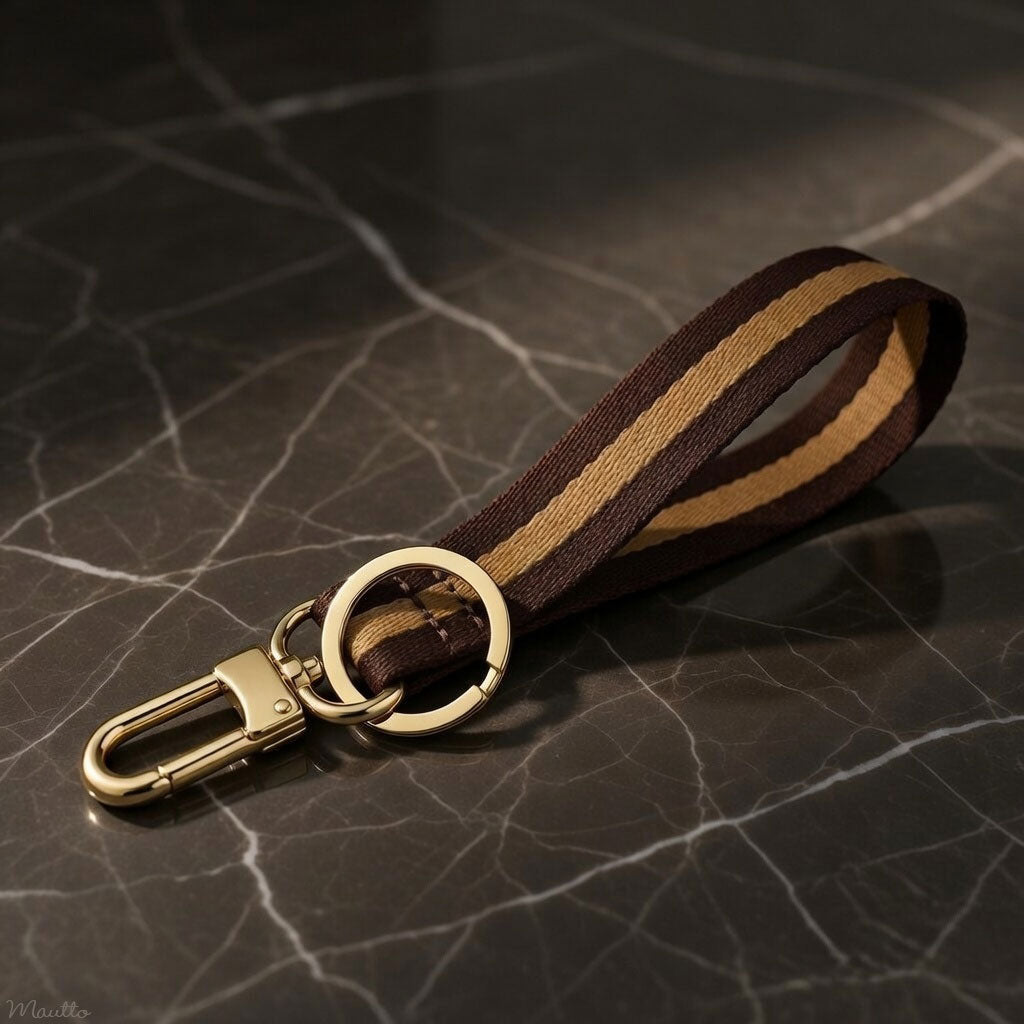 Keychain Accessory Wrist Strap with Removable Key Ring & Swiveling Clip - Dark Brown & Golden Honey Colorway
