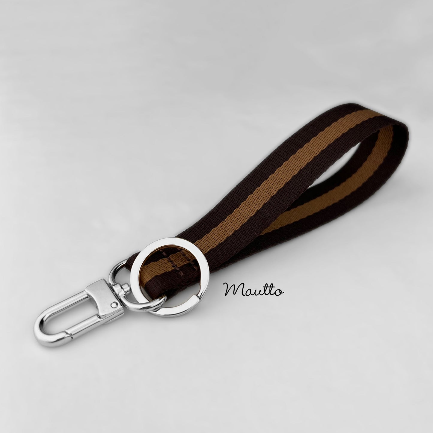 Keychain Accessory Wrist Strap with Removable Key Ring & Swiveling Clip - Dark Brown & Golden Honey Colorway
