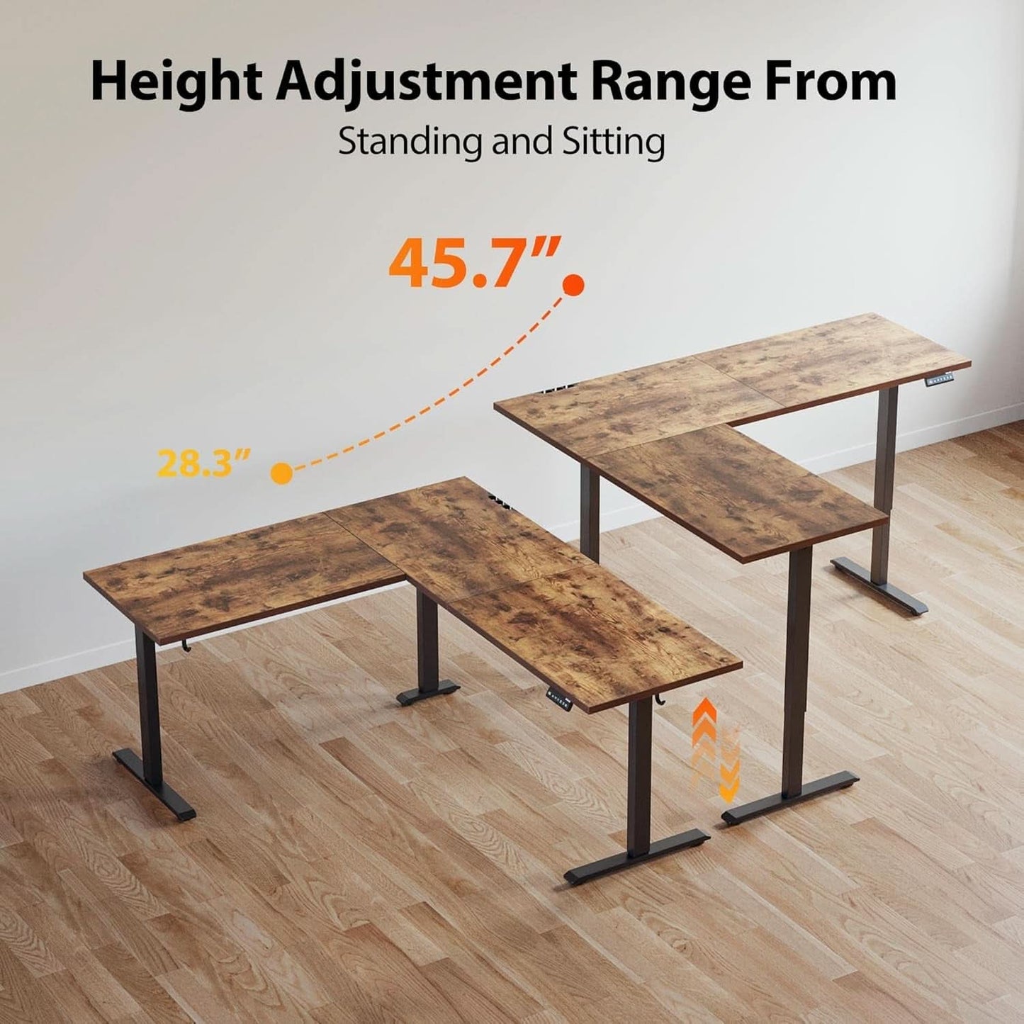 L Shaped Electric Standing Desk 75x61 Sit Stand Brown