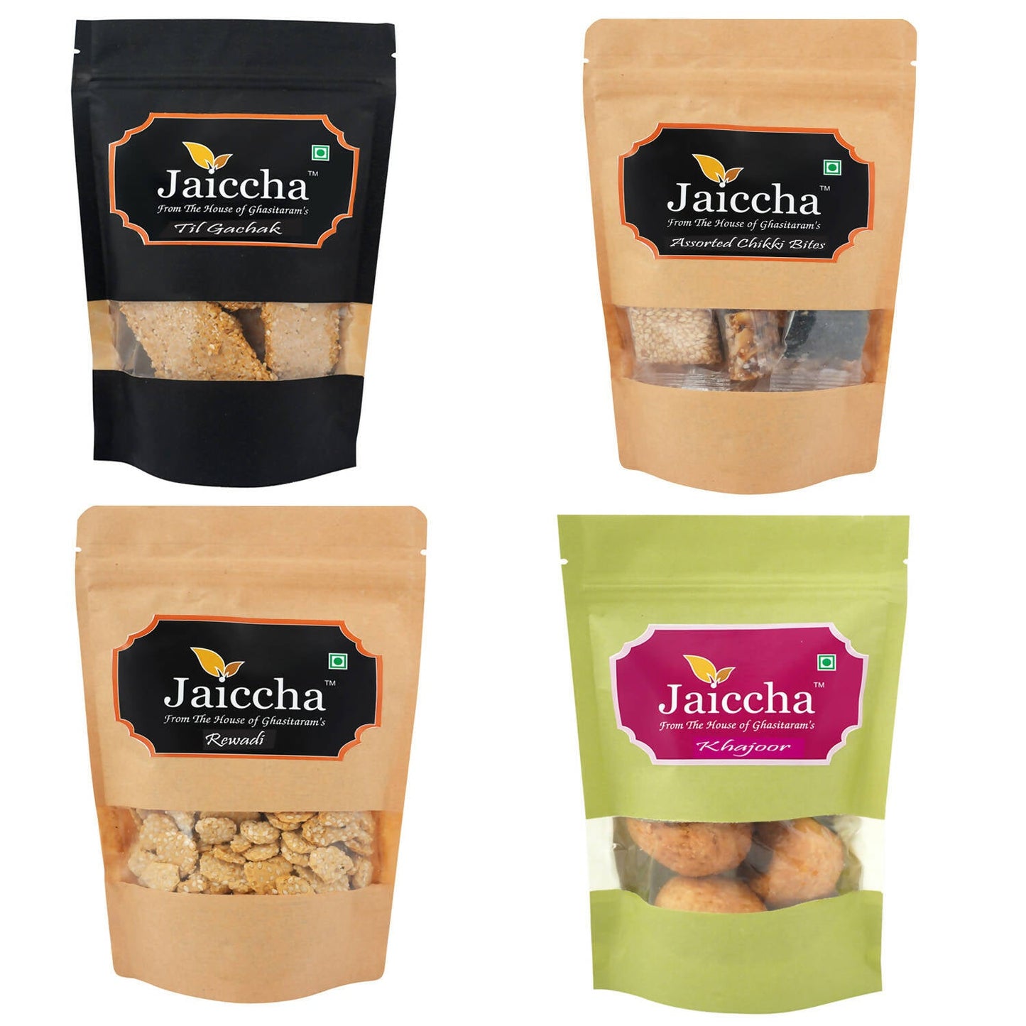 Ghasitaram Sankranti /Lohri Sweets Til Gachak, Lohri Khajoor, Gud Rewadi And Assorted Chikki Pouches Combo