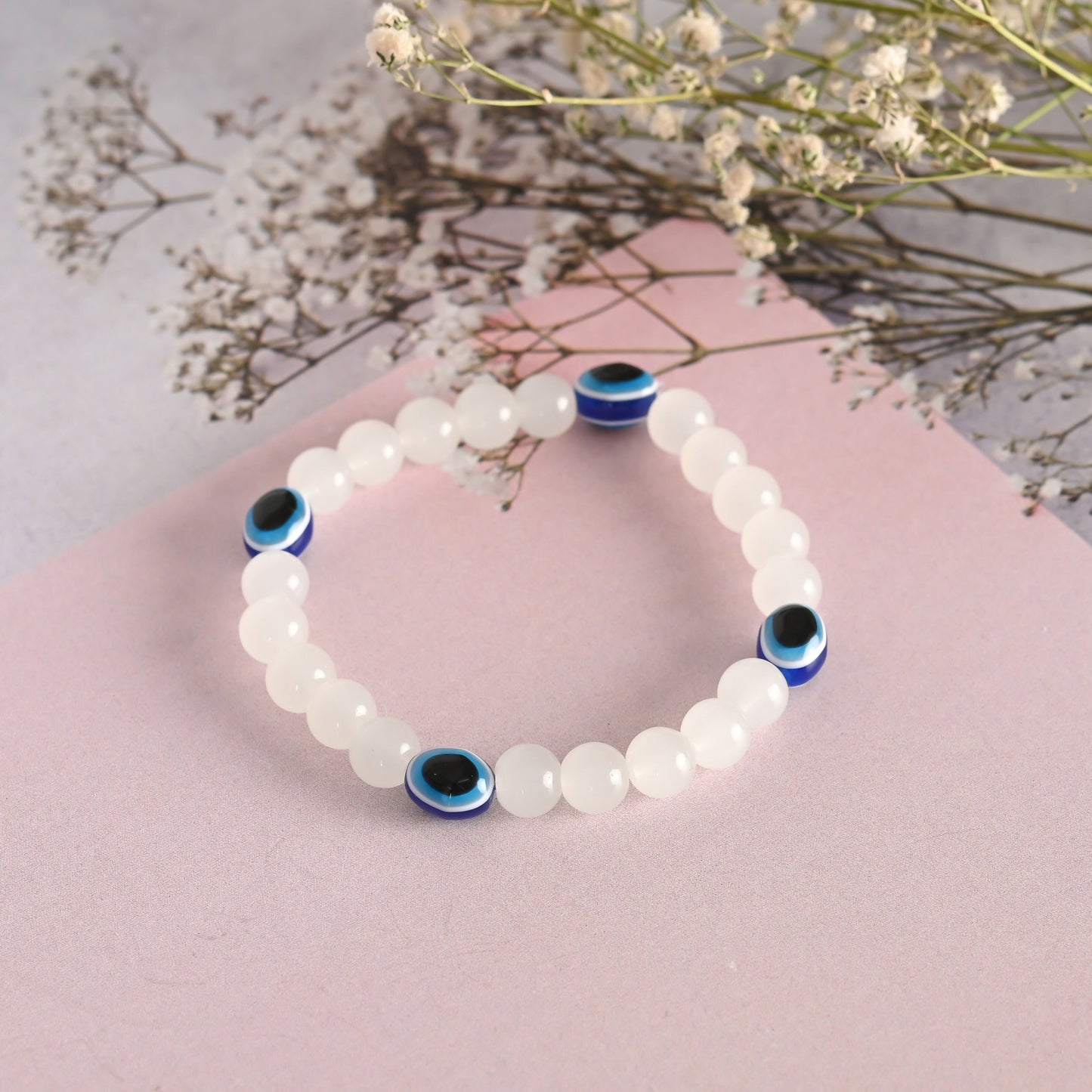NVR Men & Women White Marbel Crystal Elasticated Bracelet