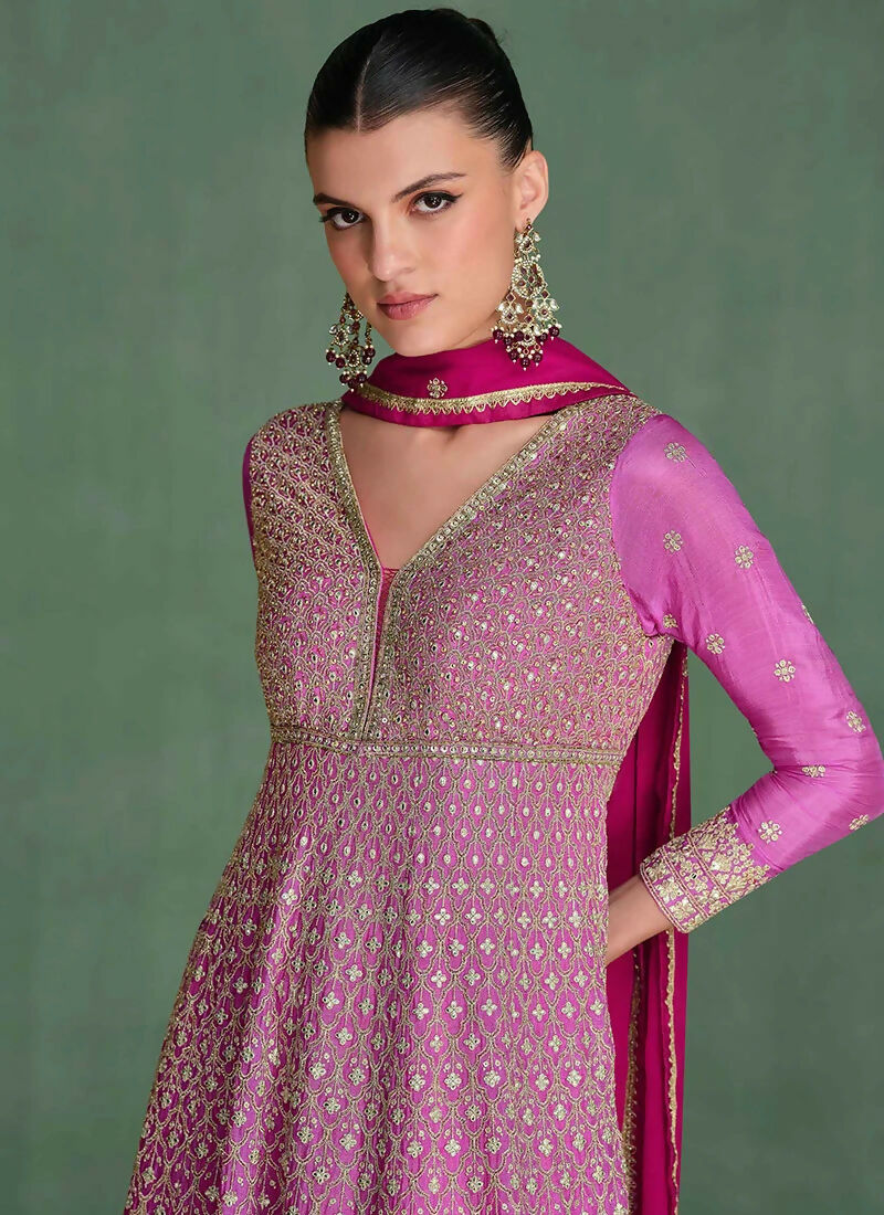 Vastranavya Pink Georgette Seroski Diamond Embroidered Sequins A Line Stunning Anarkali Suit