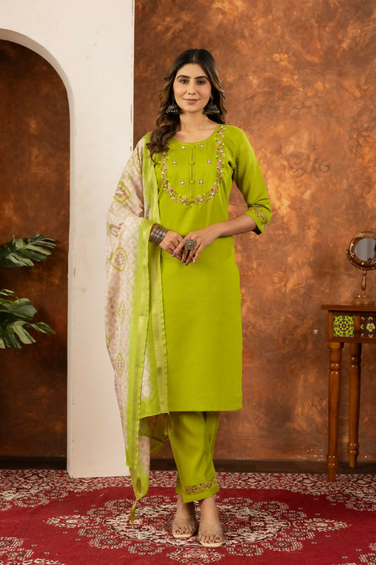 Parrot Green Salwar Kameez Set for Women by Infinity Export