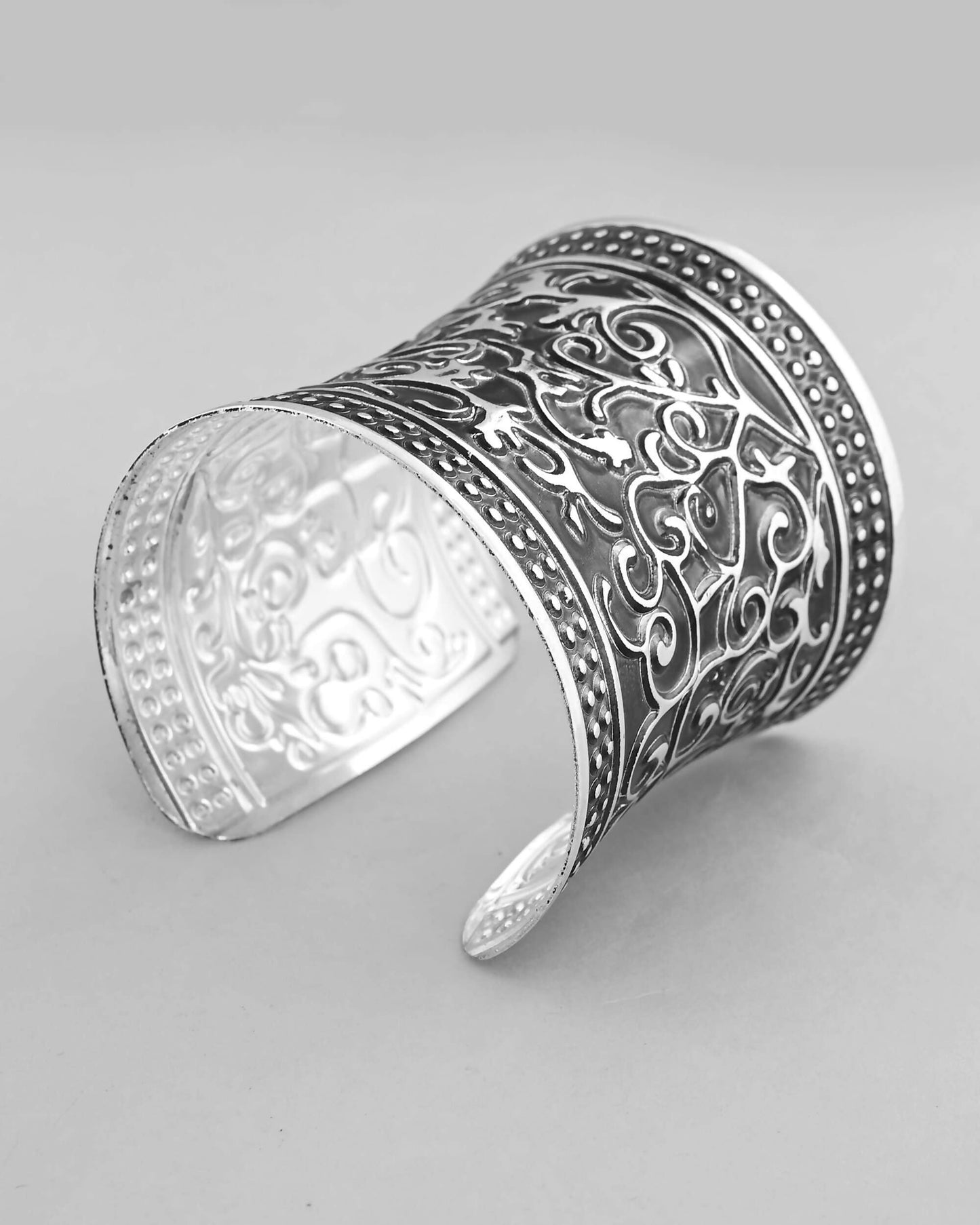 VOJ Silver Plated Oxidised Cuff Bracelet